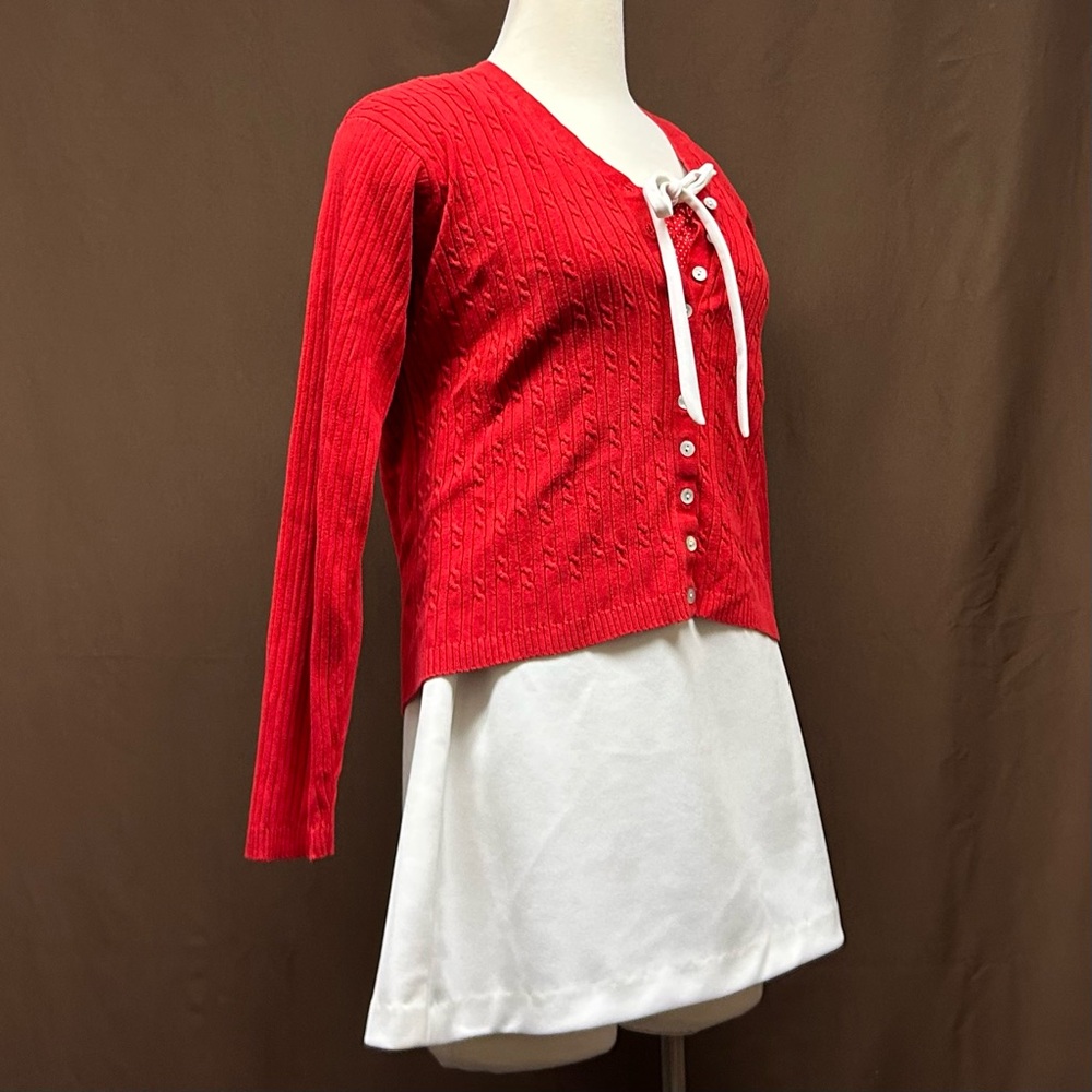 Button front cable knit cardigan